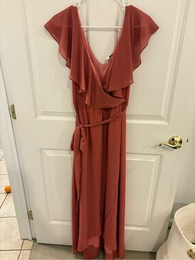 Dusty Rose Ruffle Flutter Sleeve Maxi Dress - Women